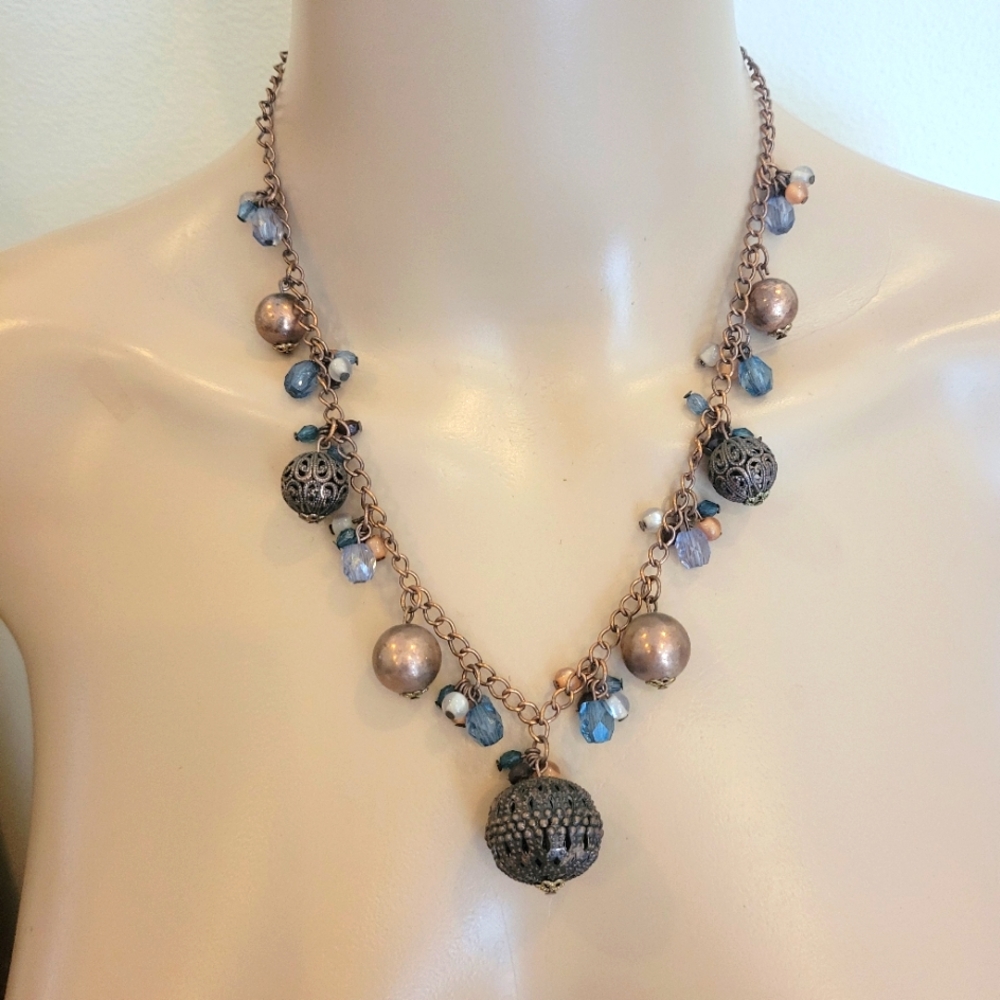 Vintage handmade artisan copper chain necklace